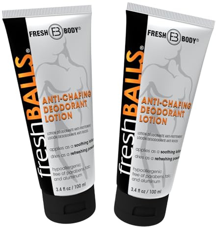 FRESH BALLS Anti Chafing Cream Ball Deodorant for Men - Lotion to Powder & Hygiene for Groin Area - Anti-Chafe Comfort Lotion is Aluminum-Free, Talc-Free, 3.4 oz (Pack of 2)