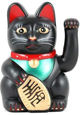 Huang Fong 6 Black Fortune Cat Maneki Neko Waving Lucky Cat