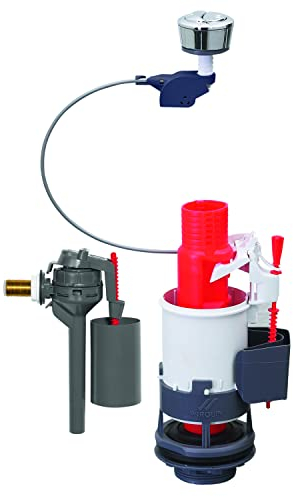 Wirquin 10723585 Chasse d'eau wc complète mécanisme wc double chasse MW2 & robinet flotteur à alimentation latérale Topy, gris et rouge