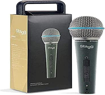 Stagg SDM60 Professional Cardioid Dynamic Microphone, Spherical Mesh Grille / Pop Filter, 3-Pin XLR Connection, Vocal and Instrumental Microphone,