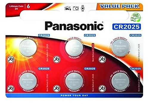 Panasonic CR2025 Lithium 3 Volt Battery card of 6