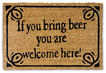 Relaxdays Fußmatte Kokos BRING BEER 40 x 60 cm Kokosmatte mit rutschfestem PVC Boden Fußabtreter aus Kokosfaser als Schmutzfangmatte und Sauberlaufmatte Fußabstreifer für Außen und Innen Matte, braun