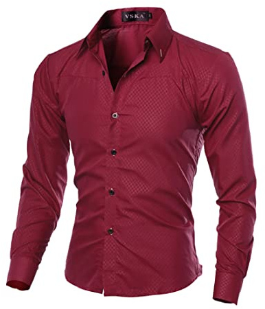 WSLCN Camicia Uomo Slim Fit Camicie Classiche con Bottoni Maniche Lunghe Rosso XS