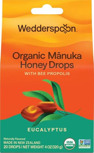 Wedderspoon Organic Manuka Honey Drops, Eucalyptus & Bee Propolis, 20 Count
