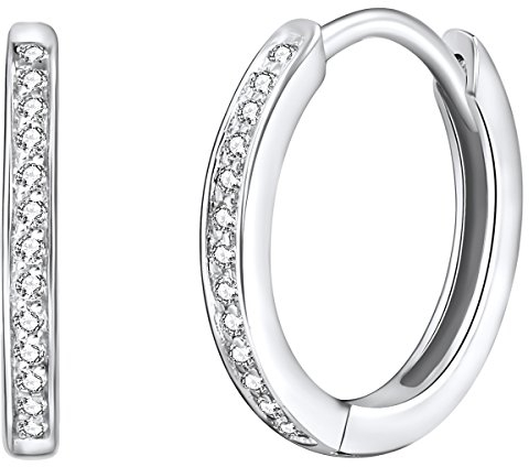 Rafaela Donata Damen Creolen aus 925/- Sterling Silber mit Zirkonia weiß - Klappcreolen Silbercreolen klassisch