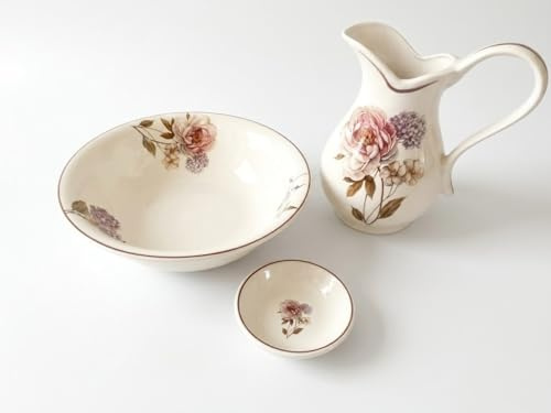 Set Toilette in ceramica per Lavabo Bagno Antico FIORI Made In ITALY