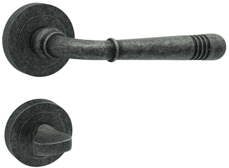 domino Türgriff Drückergarnitur WC - Badezimmer Set Rund-Rosette Türbeschlag für Badezimmertüren Set WC - Rosetten-Garnitur Türklinke aus Znal Nickel LOFT-R