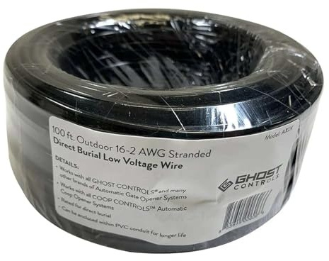 Ghost Controls AXLV 100' 16 AWG Wire, 2-Conductor (Color Coded), Stranded, Direct Burial, Low Voltage Wire for Gate Openers or Solar Power