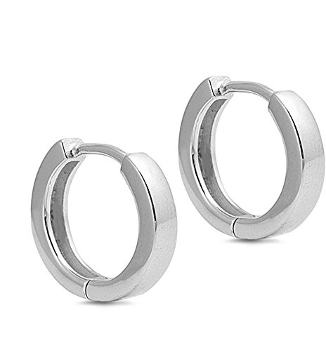 Sterling Silver High Polished 3mm Square Flat Huggie Hoop Earrings, 16mm