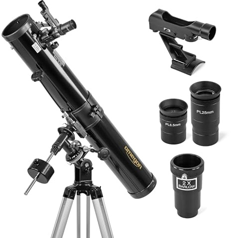 Telescopio Omegon N 76/900 EQ-2 | Telescopio a specchio Newton | Precisa montatura EQ-2 | Per luna e pianeti | Accessori completi inclusi | Adatto anche per principianti e astronomi amatoriali