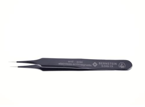 Bernstein ESD Präzisionspinzette Spitz SMD 110 mm | Pinzette antimagnetisch, säurebeständig | Elektronikpinzette, Spitzpinzette, Löt Zubehör, Modellbau