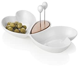 Brandani 54141 Antipastiera cuor di butterfly in porcellana biana e bamboo con 2 forchettine acciaio inox