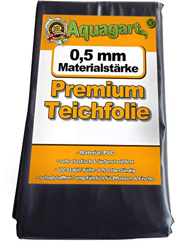 Hochwertige PVC Teichfolie 0,5mm Stärke 5m x 2m I Fisch und Pflanzenfreundlich, UV- und witterungsbeständig I Schwimmteich Folie Gartenteich schwarz I Aquagart Garten- und Teichzubehör