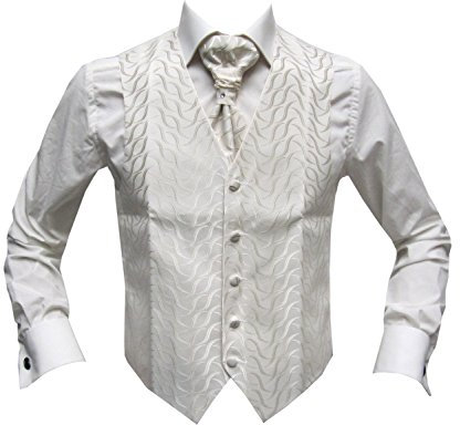 MMUGA Hochzeitwesten Set mit Plastron Creme 56