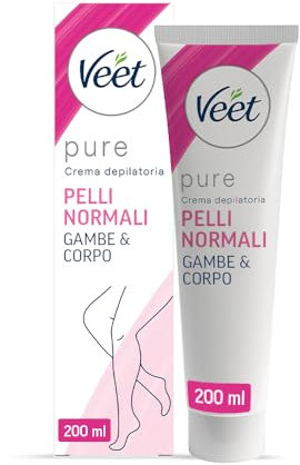Veet Pure Crema Depilatoria Gambe, Corpo, Ascelle e Zona Bikini per Pelli Normali, Dermatologicamente Testata, 200ml