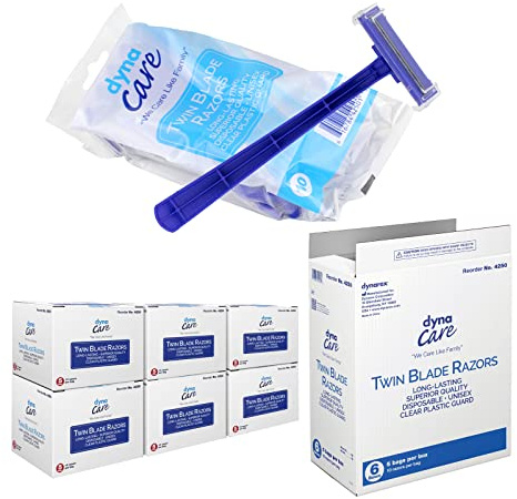 Dynarex DynaCare Twin Blade Razors, Disposable Unisex Razor with Two Blades Provides Smooth, Close Shave, for Prior to Procedures or Tattoos, Blue, 6 Boxes - 50 Razors per Box