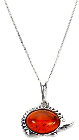 Collier et Pendentif Hérisson en Argent 925/1000 et Ambre - 51cm
