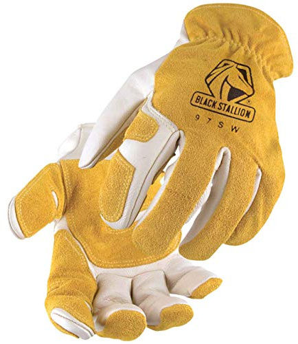 Black Stallion (97SW Versatile Grain Cowhide Palm Drivers Glove with Reinforced Palm for Enhanced Protection, Elastic Wrist Band, Kevlar Stitching, Medium