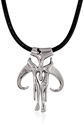 Star Wars Jewelry Collar con colgante de cuerda de cuero de acero inoxidable con símbolo de mandaloria, unisex, 61 cm