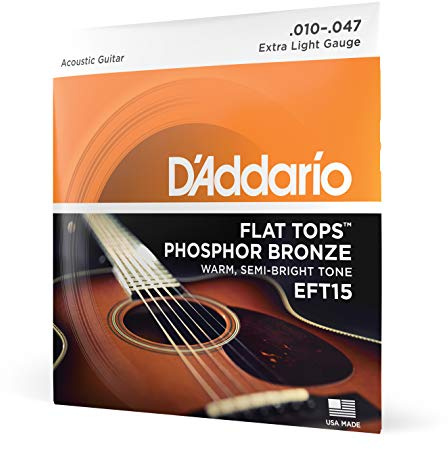 D'Addario Guitar Strings - Acoustic Guitar Strings - Flat Tops Phosphor Bronze - For 6 String Guitar - Warm, Semi-Bright Tone - EFT15 - Extra Light, 10-47