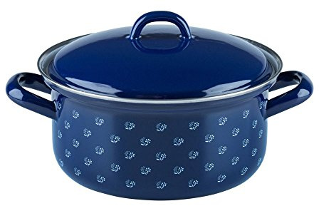 Riess, 0129-074, Kasserolle mit Deckel Ø 18cm, DIRNDLBLAU, Emaille, Vol. (rec.): 1,6 Liter, Made in Österreich, LBH: 25,1x19,8x12,7cm, 1,107kg, Induktionskocher kompatibel, Gasherd geeignet