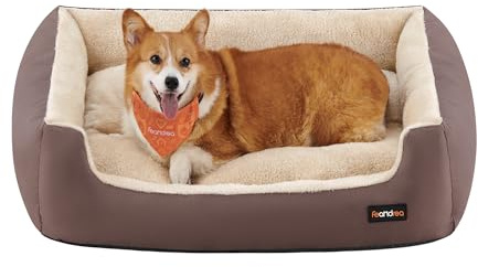 Feandrea Cuccia Cane Interno, Cuccia per Cani e Animale Domestico, Tappeto Rimovibile e Reversibile, Bordi Rialzati, Fondo Antiscivolo, L, 85 x 65 x 21 cm, Marrone Caffè e Beige Sabbia PGW04Z