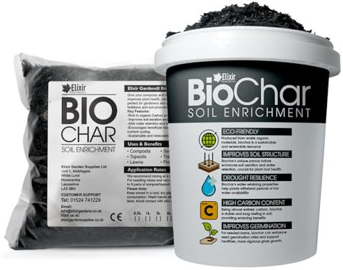 Elixir Gardens BioChar Organic Soil Improver, Enricher & Conditioner | Active Carbon Charcoal Topsoil & Compost Enchancer for Planting, Potting & Terrariums | 7.5L Bag