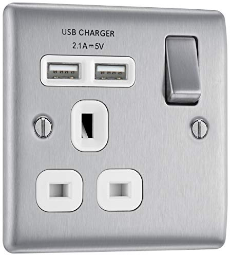 BG Electrical Single Switched Fast Charging Power Socket with USB Charging Ports