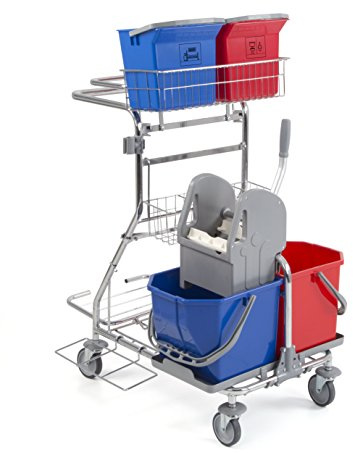 TTS Cleaning 00007112 Modular 112 Carrello per la Pulizia con Due Secchi da 15 litri e Strizzatore Tec, Due Secchi da 6 litri, Portasacco da 120 litri, Cestino Portabottiglie