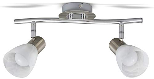 B.K.Licht Plafoniera LED con 2 faretti orientabili, include 2 lampadine da 5W E14, lampada da soffitto per soggiorno, sala o camera da letto, metallo color nickel opaco e vetro, 230V, IP20