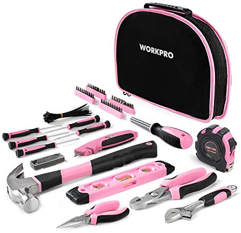 WORKPRO Pink Werkzeug Set Rosa 103 teilig Haushalts-Werkzeugsatz Reparatur mit Tasche, Ideal Geschenk für DIY Handwerker