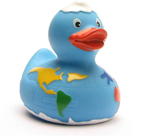 Duckshop I Badeente Planet Earth ohne Beschriftung I Quietscheente I L: 7,5 cm I Quietscheentchen I Geschenk für Umweltbewusste I Präsent Sammler
