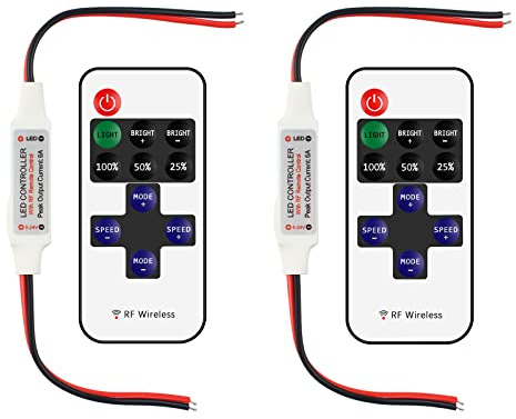 RGBZONE 2 Pack RF Wireless Remote Controller, DC5V-DC24V Single Color 5050 3528 5630 LED Strip Lights, Dimmer Controller Brightness & Effect Mode, RF Wireless Remote Control