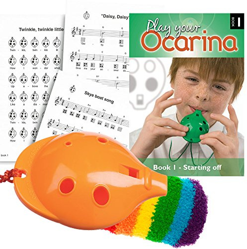 Plastic OCARINA Set, Orange 4-hole, with Book 1 and OcSock