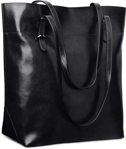 S-Zone Vintage Genuine Leather Tote Shoulder Bag Handbag Big Large Capacity, Black, L