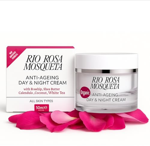 Rio Rosa Mosqueta Face Cream - Moisturiser Face Men Women, Day & Night Cream with Rosehip Seed Oil, Shea Butter, Coconut Oil, Aloe Vera, Red Algae, Vegan, Non-Greasy, 50ml Face Moisturiser