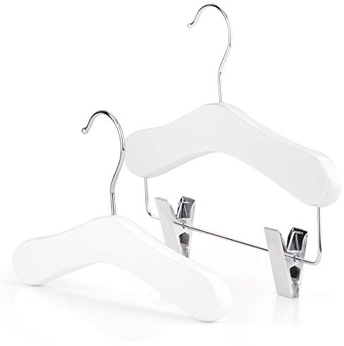 Hangerworld Set di 12 Grucce in Legno per Bambini, 25 cm, Bianco, 6 Grucce con Clip
