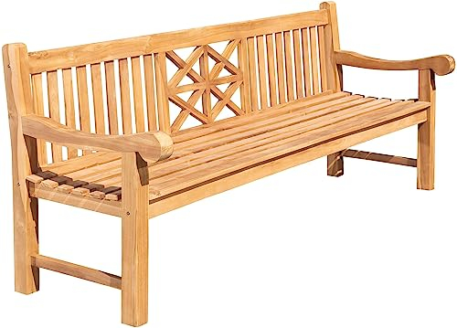 CLP Banco De Madera De Teca Florida con Reposabrazos I Silla De Jardín con Respaldo & Resistente A La Intemperie, Color:Teca, Tamaño:240 cm