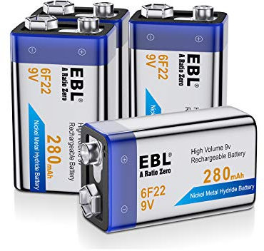 EBL 9V Rechargeable Battery, 280mAh Ni-MH PP3 6F22 Rechargeable Batteries (4 Counts)