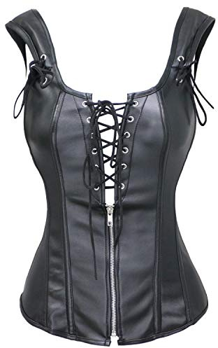 bslingerie Corsetto da donna similpelle nera con cinghie e cerniera Black medium