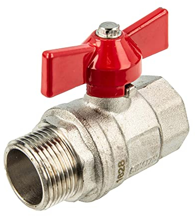 tecuro Kugelhahn, Innen- x Außengewinde G 3/4 Zoll (DN 20), voller Durchgang, roter Flügelgriff, Messing CW 617 N