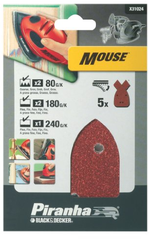 BLACK+DECKER X31024-XJ Piranha Mouse Sander Sheet - Set of 5