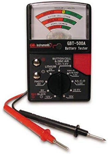 Gardner Bender GBT-500A Analog 1.5 V Button Cell/22.5 Photo/AA/AAA/12 V/9 V/Lantern Cells & More, Leads Battery Tester,14 Battery Range, Black