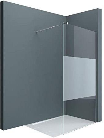 doporro Luxus Duschwand für Dusche Duschabtrennung 140x200cm Walk-In Dusche 8mm ESG-Sicherheitsglas Milchglas-Streifen inkl. Nanobeschichtung Bremen01MS