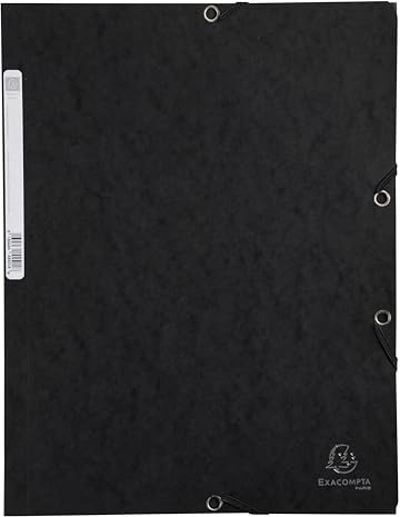Exacompta - 55501E - Caja de 25 subcarpetas con gomas elásticas - bolsillos con 3 solapas - en cartulina brillo 400 g/m2 - dimensiones 24 x 32 cm para documentos en formato A4 - color negro