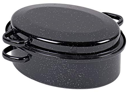 Krüger Gansbräter in schwarz/weiß gesprenkelt, Emaille, 42 cm | PFAS-frei | Schnitt- & kratzfest | Geschmacksneutral | Backofenfest bis 240 °C | Ideal für Gans, Pute & große Braten