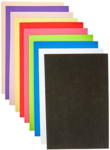 Rayher 3395749 fogli di gomma crepla gomma eva dimensione 15 x 22,5 cm spessore 3mm busta da 10 pezzi tinta unita, colori assortiti per decorazioni fai da te bricolage