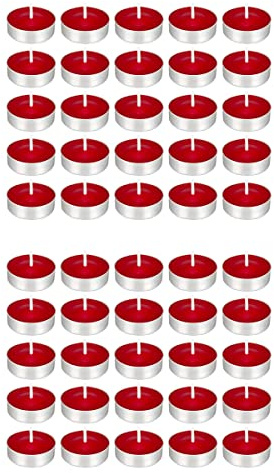 Mega Candles 50 pcs Unscented Red Tea Lights Candles, Pressed Wax Candle 3.5 Hour Burn Time, Home Décor, Wedding Receptions, Occasions, Festivities, Events, Meditations, Spa, Prayers, Vigil