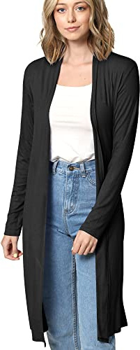 MBJ WSK1048 Womens Solid Long Sleeve Open Front Long Cardigan XL Black