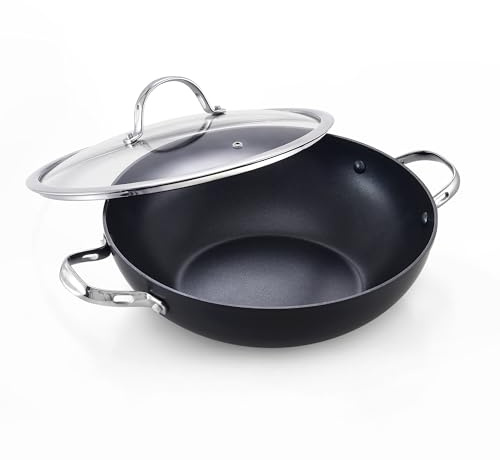 Cooks Standard Everyday Pan with Glass Lid, Chef's Pan 12-Inch Hard Anodized Nonstick All Purpose Pan 5-Quart Wok Stir Fry Pan, Black